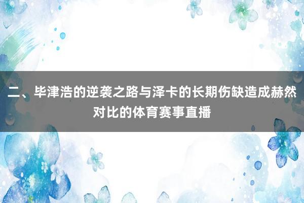 二、毕津浩的逆袭之路与泽卡的长期伤缺造成赫然对比的体育赛事直播